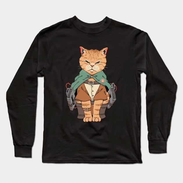 A Cat on Titans Long Sleeve T-Shirt by Vincent Trinidad Art